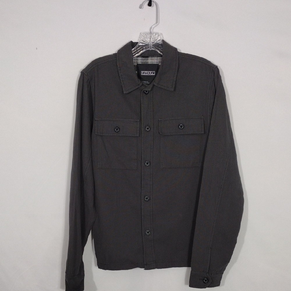 NWT Ezekiel Todd Gray Long Sleeve Overshirt Button Down Mens Size Small